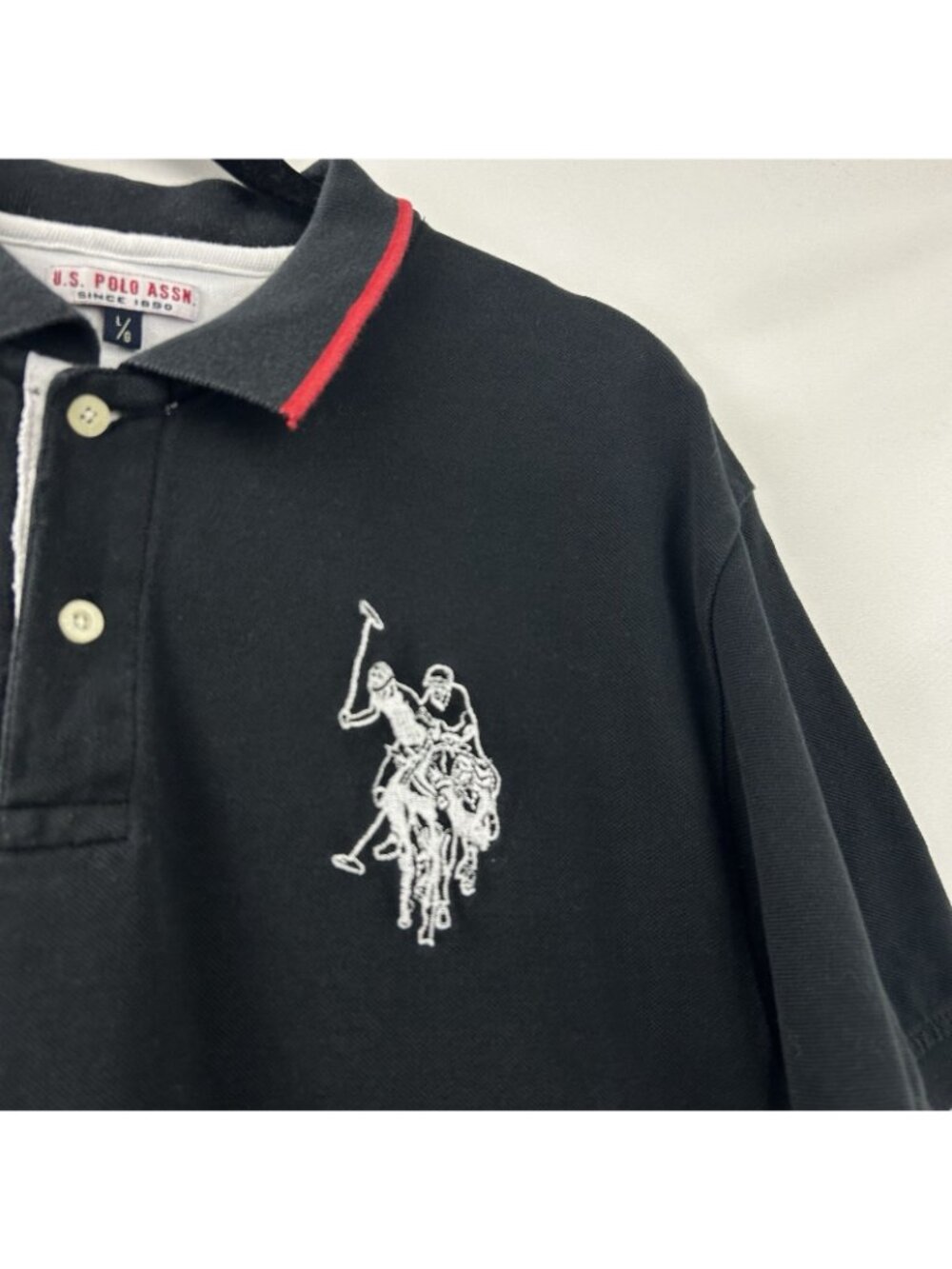 U.S. Polo Assn Rugby Polo Shirt Mens Large Big Logo #3 Navy Blue Short Sleeve - Picture 12 of 13